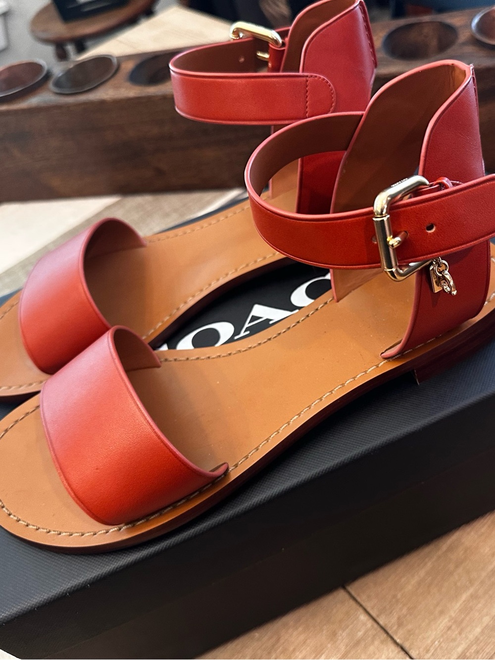 COACH Women’s  Leather Ankle-Strap Sandals